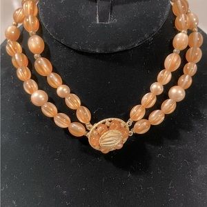 Vintage Lucite Opal and Faux Pearl Double Strand Necklace